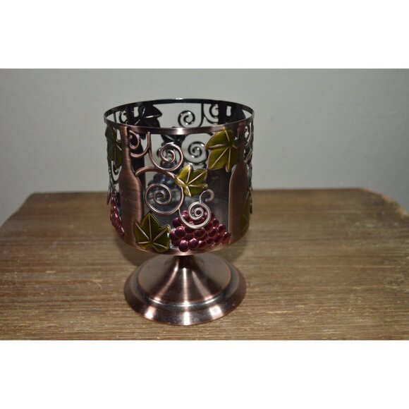 Bath and Body Works Wine & Grapes Design Pedestal Candle Holder Metal Rustic - Picture 5 of 10